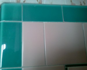 Turquoise And Pink Tile in Bathroom